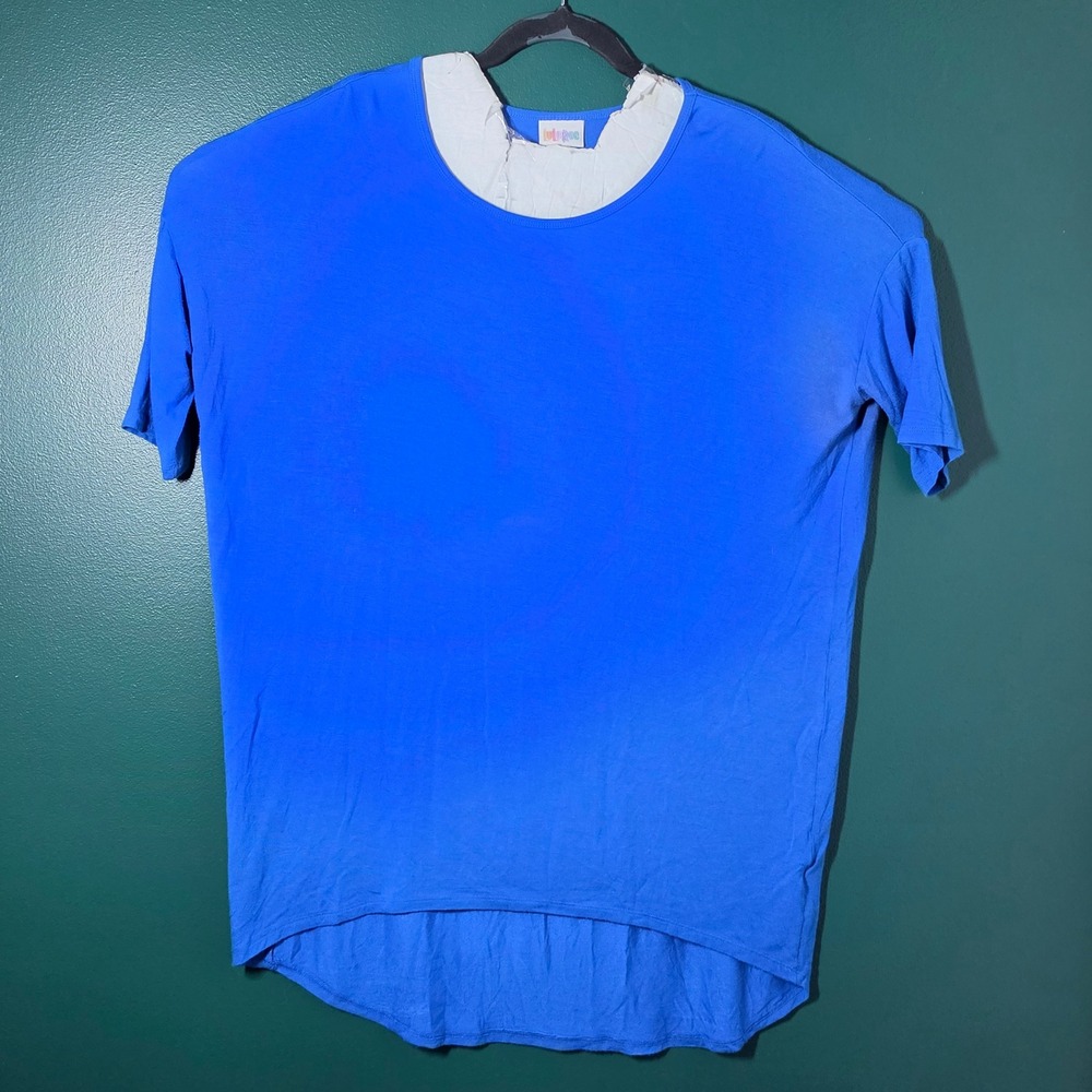 LuLaRoe Perfect T Blue Short Sleeve High Low Scoop Neck Tunic Top Small
